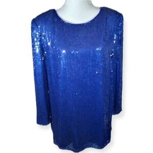 VINTAGE FELICITY BY HARRISON MORGAN BLUE SEQUIN MINI DRESS SZ.XL NWT